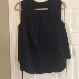 BCBGMaxAzria Navy Blue Ruffle Blouse